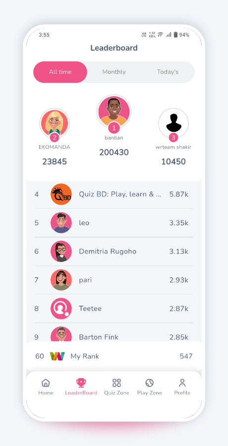 Elite Quiz — Leaderboard website design by Mohammad Rakib