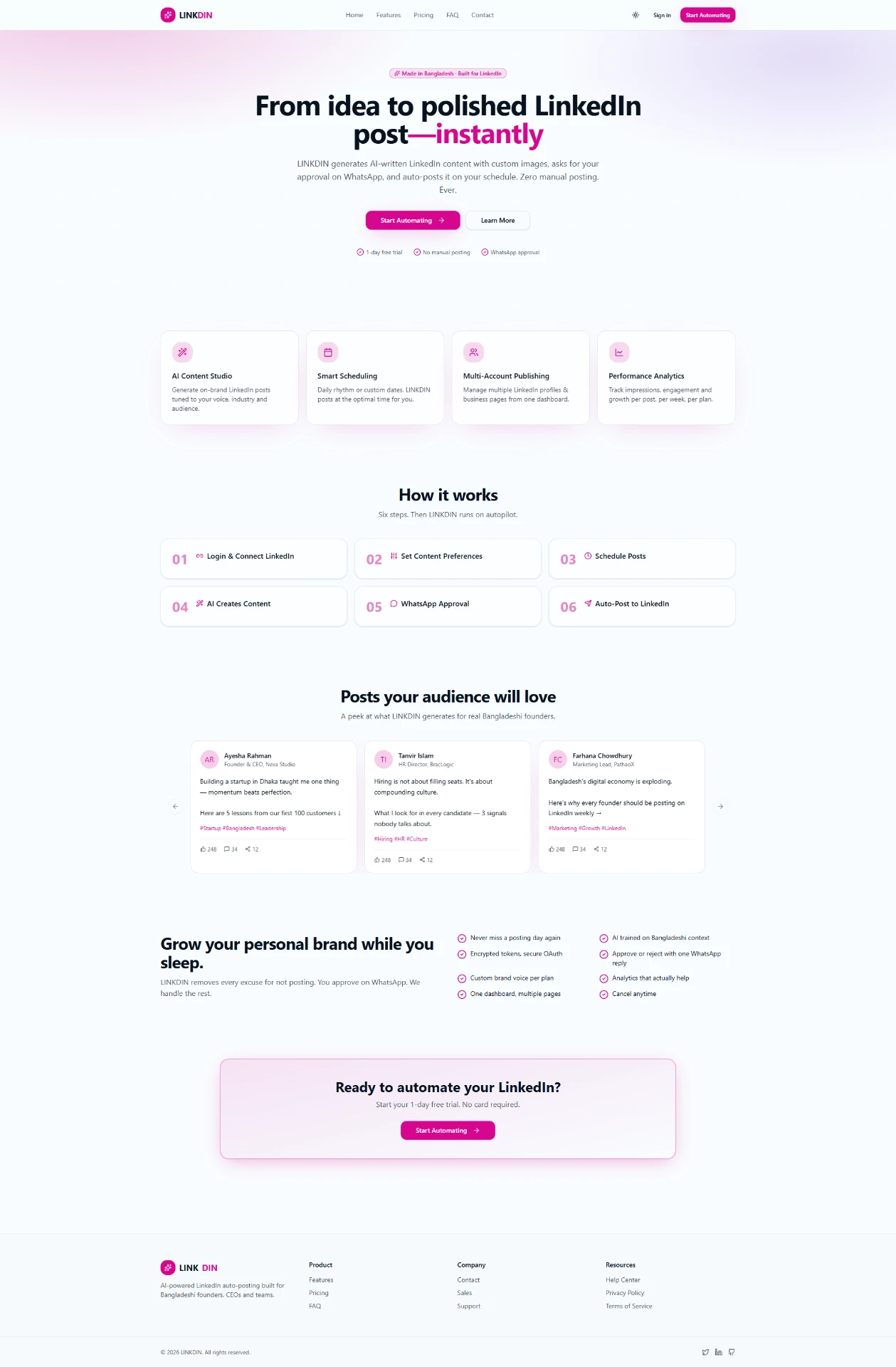 LINKDIN — AI-Powered LinkedIn Automation SaaS website design by Mohammad Rakib