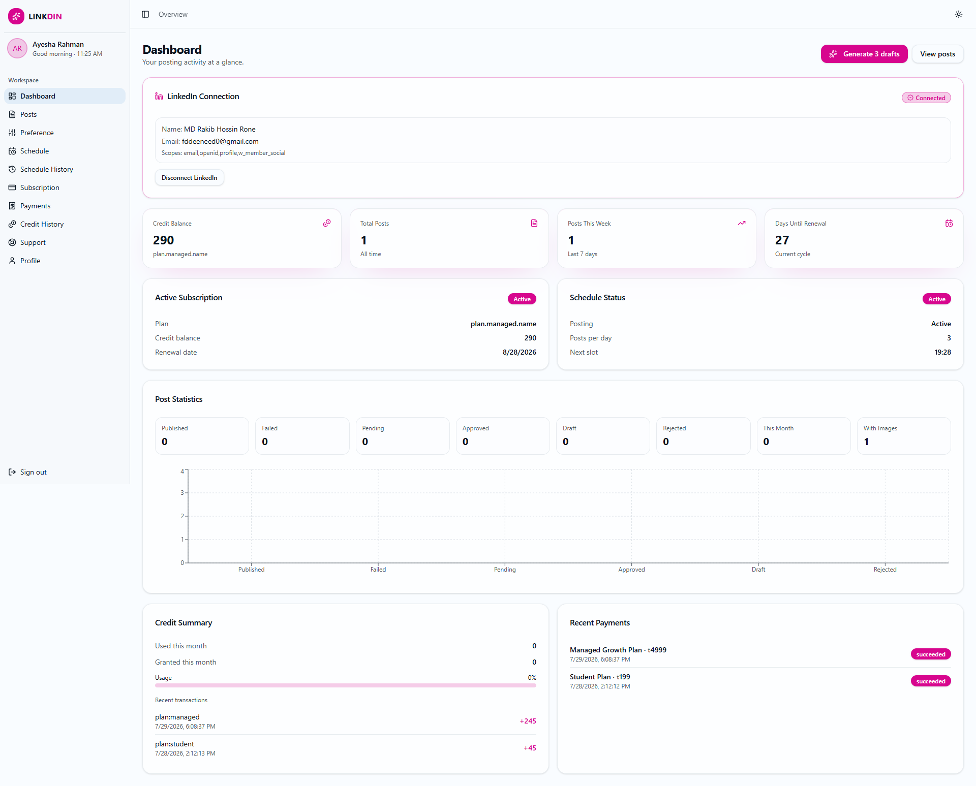 LINKDIN — Posting Dashboard website design by Mohammad Rakib