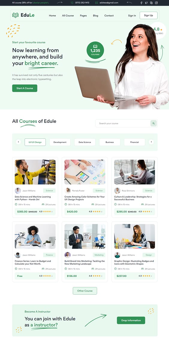 EduLe — Online Course Platform website design by Mohammad Rakib